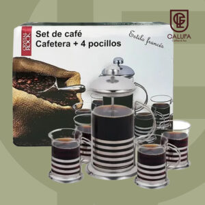 Cafetera Crystal Rock Embolo + 4 pocillos.